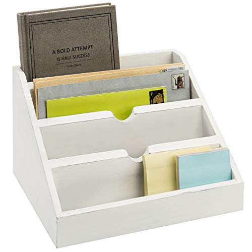 MyGift 4-Compartment Vintage White Wood Desktop Mail Sorter/Office Desk Stationery Organizer