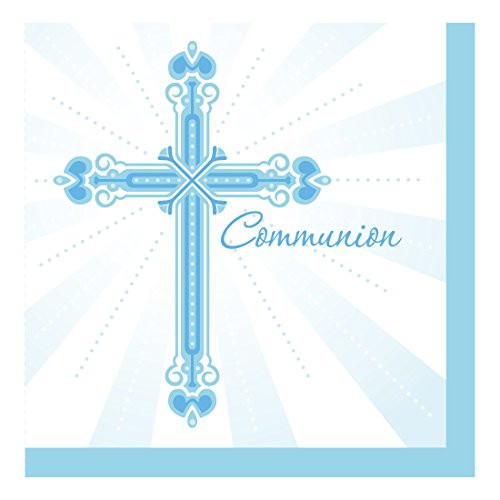 Creative Converting 661223 36 Count Paper Lunch Napkins, Communion Blessings, Blue