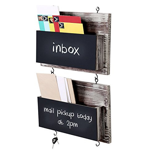 MyGift Rustic Barnwood Wall Mounted Chalkboard Mail Sorters with Key Hooks, Set of 2 MyGift Rustic Barnwood Wall Mounted Chalkboard Mail Sorters with Key Hooks, Set of 2