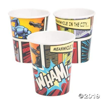 COMIC SUPERHERO PAPER CUPS - Party Supplies - 8 Pieces