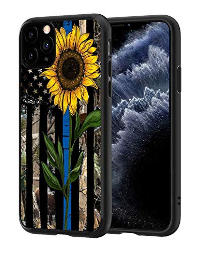 ChaTham iPhone 11 Pro Case, Premium TPU Slim Anti-Scratch Rubber Protective Case Cover for iPhone 11 Pro (2019) 5.8 inch - Sunflower Thin Blue Line American Flag