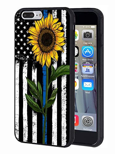 iPhone 7 Plus Case, iPhone 8 Plus Case, Slim Anti-Scratch TPU Rubber Protective Case Cover for iPhone 7 Plus/iPhone 8 Plus 5.5 inch - Sunflower, Thin Blue Line USA American Flag