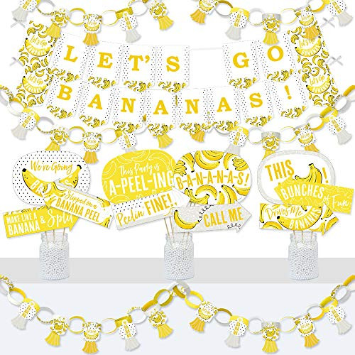 Big Dot of Happiness Lets Go Bananas - Banner and Photo Booth Decorations - Tropical Party Supplies Kit - Doterrific Bundle