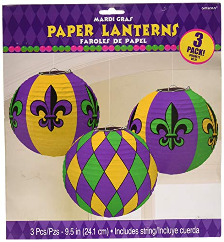 Amscan 241975 Mardi Gras Fleur De Lis Lanterns (1 Pack), 9 1/2", Multicolor