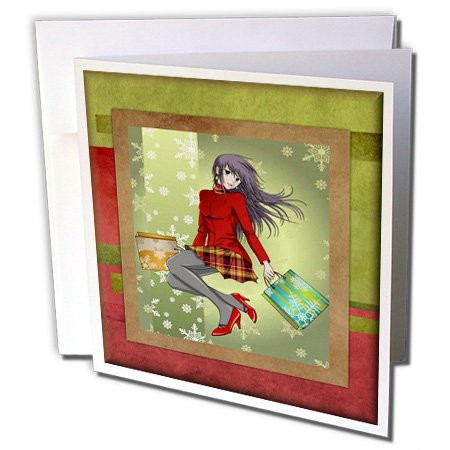 3dRose Anime Christmas Shopper Greeting Cards, Set of 6 (gc_31479_1)