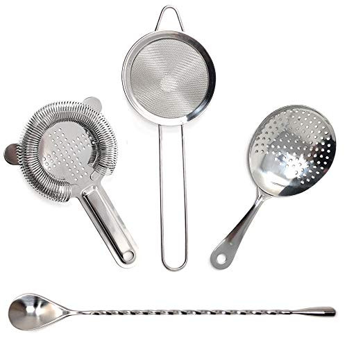 TheBarsentials Stainless Steel Cocktail Strainer Bar Tool Set with Stirring Spoon - Hawthorne Strainer, Julep Strainer, Fine-Mesh Strainer / Sifter