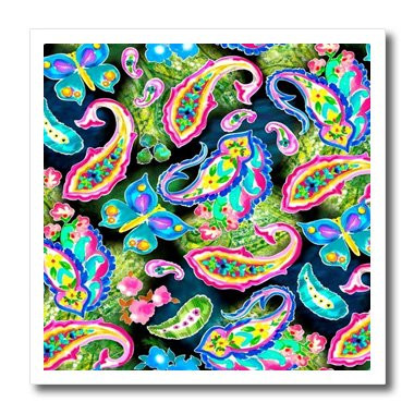 3dRose Aqua n Pink Paisley with Butterflies-Iron On Heat Transfer, 10-inch, for White Material (ht_62452_3)