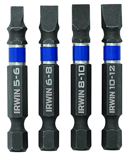 IRWIN Tools 1899885 Impact Performance Series Screwdriver Power Bits, Assorted Slotted, 2-Inch Length, 4-Piece