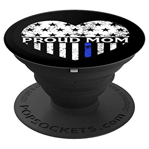 Thin Blue Line Heart Proud Police Mom Pro Law Enforcement PopSockets Grip and Stand for Phones and Tablets