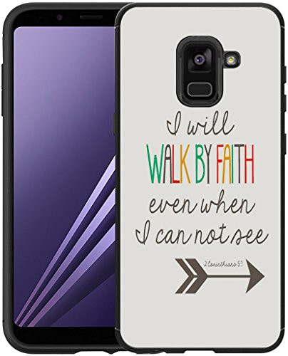 Hungo Compatible Soft Tpu Silicone Protective Case Replacement For Samsung Galaxy A8 2018, A8 Case Christian Quotes Bible Verse I Will Walk By Faith Even When I Can Not See 2 Corinthians 5:7