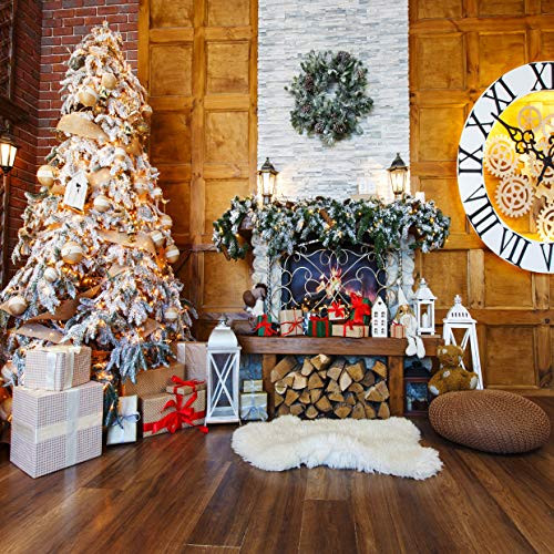 SJOLOON 10x10FT Christmas Backdrop for Photography Brown Wood Floor White Christmas Tree Backdrop for Christmas Party Decoration Banner Studio Props Photoshoot 11770