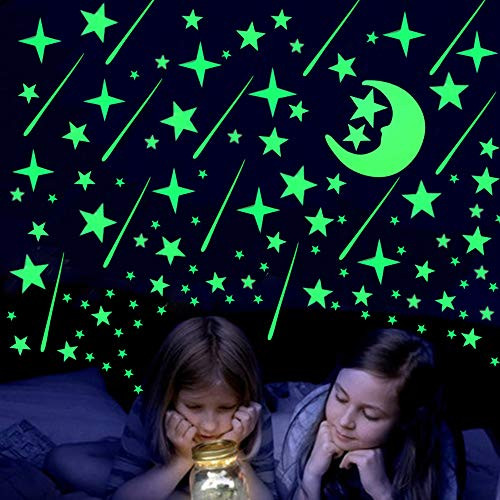 Glow-in-The-Dark Star Stickers, Large Glow Stars for Ceiling, Wall Decal, Kids Bedroom Decoration, 207pcs