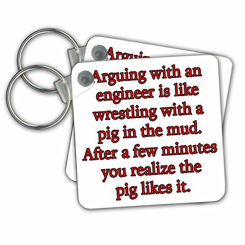 3dRose Arguing with an Engineer is Like Wrestling A Pig Red Key Chain (kc_254628_1)
