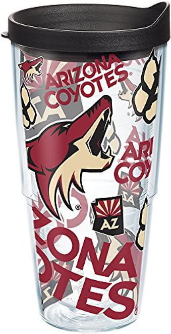 Tervis 1272256 NHL Arizona Coyotes All Over Tumbler with Wrap and Black Lid 24oz, Clear Tervis 1272256 NHL Arizona Coyotes All Over Tumbler with Wrap and Black Lid 24oz, Clear