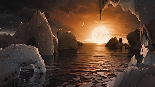 Posterazzi Artist's Concept of Exoplanet Trappist-1f Viewed from Its Icy Night Side by Stocktrek Images Poster Print, 17" x 11", Multicolor