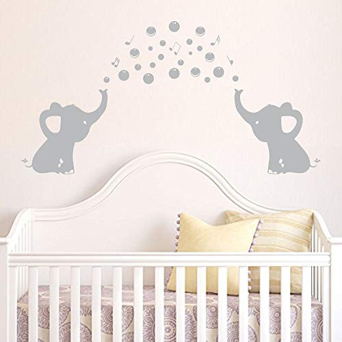 YOYOJOY Elephant Family Wall Decal with Smiling Face Music Quote Art Baby Nursery Wall Decor (Grey)