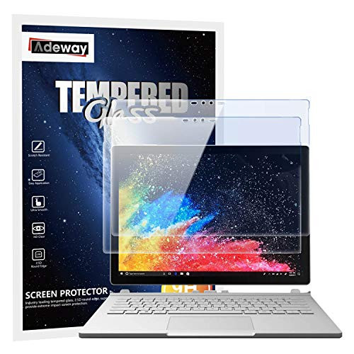 Adeway Microsoft Surface Book 2 Screen Protector 13.5 Inch, High Sensivity, Anti Fingerprint, Tempered Glass Screen Protector for Surface Book (2017/2018 Version) (2 Pack)