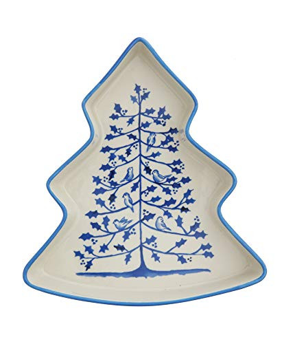 Creative Co-Op 9 Inch Stoneware Tree Dish in Blue & White
