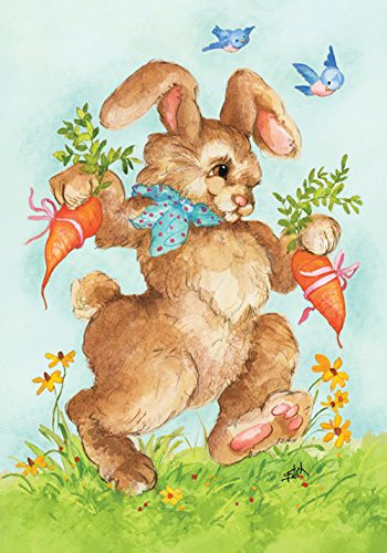 Toland Home Garden Bunny Gift 28 x 40 Inch Decorative Spring Easter Rabbit Carrot Bird House Flag