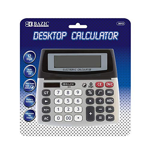 BAZIC 12-Digit Dual Power Desktop Calculator w/Adjustable Display