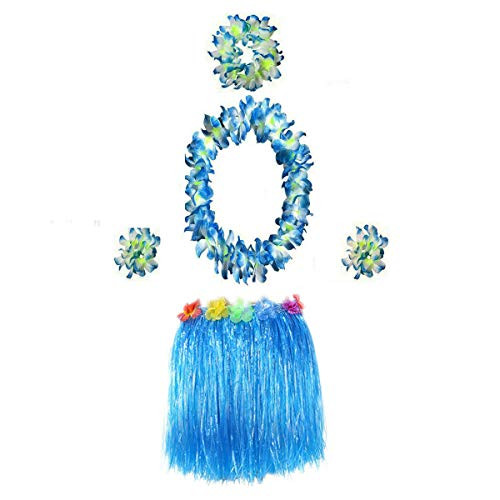 Hawaiian Luau Hula Grass Skirt Large Flower Costume Set Dance Performance Party Decorations Favors Supplies (32" - Green)