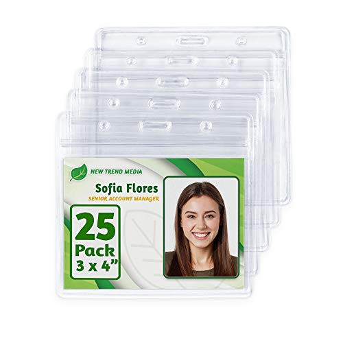 EcoEarth Horizontal ID Badge Holder (Premium Tier Sealable 3x4 Inch, 25 Pack), Waterproof ID Holder, ID Card Holder Bulk, Name Badge Holder, Name Tag Holder, Plastic Badge Holder, Clear Card ID Badge
