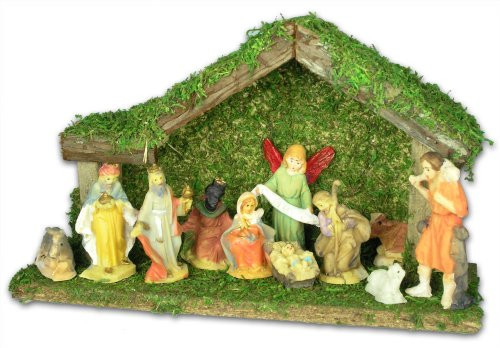 BANBERRY DESIGNS Holiday Nativity Set - 11pc Nativity Set with Wooden Stable and Figurines - Christmas Nativity Scene