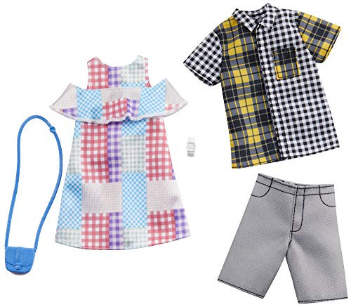 Barbie Fashion Pack with 1 Outfit of Gingham Patterned Dress & 1 Accessory Doll & Plaid Shirt, Shorts & Accessory for Ken Doll, Gift for 3 to 8 Year Olds Barbie Fashion Pack with 1 Outfit of Gingham Patterned Dress & 1 Accessory Doll & Plaid Shirt, Shorts & Accessory for Ken Doll, Gift for 3 to 8 Year Olds
