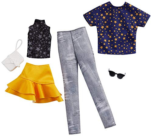 Barbie Fashion Pack with 1 Outfit of Star Top & Yellow Ruffled Skirt & 1 Accessory Doll & Star Shirt, Pants & Accessory for Ken Doll, Gift for 3 to 8 Year Olds Barbie Fashion Pack with 1 Outfit of Star Top & Yellow Ruffled Skirt & 1 Accessory Doll & Star Shirt, Pants & Accessory for Ken Doll, Gift for 3 to 8 Year Olds