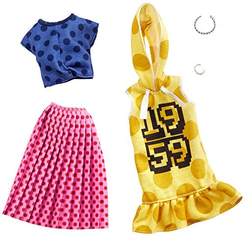 Barbie Clothes: 2 Outfits Doll Feature Polka Dots On A Yellow Hoodie Dress, A Blue Top and Pink Skirt, Plus 2 Accessories, Gift for 3 to 8 Year Olds ? Barbie Clothes: 2 Outfits Doll Feature Polka Dots On A Yellow Hoodie Dress, A Blue Top and Pink Skirt, Plus 2 Accessories, Gift for 3 to 8 Year Olds ?