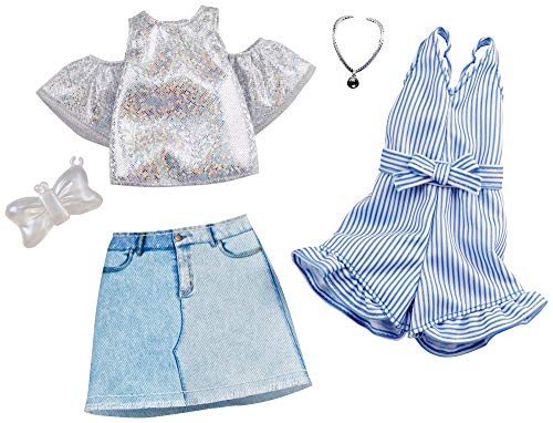 Barbie Clothes: 2 Outfits Doll Include A Sparkly Shirt, Skirt and Romper with Bow-Shaped Purse and Necklace, Gift for 3 to 8 Year Olds? Barbie Clothes: 2 Outfits Doll Include A Sparkly Shirt, Skirt and Romper with Bow-Shaped Purse and Necklace, Gift for 3 to 8 Year Olds?