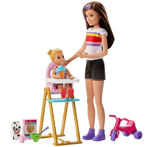 ?Barbie Skipper Babysitters Inc. Feeding Playset with Babysitting Skipper Doll, Toddler Doll with Feeding Feature, High Chair, Tricycle and Food-Themed Accessories for Kids 3 to 7 Years Old