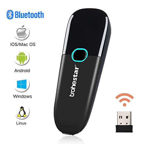 Trohestar Nuberopa N3 Mini Bluetooth Barcode Scanner 1D Compatible with Wired & 2.4GHz Wireless & Bluetooth Function Handheld Wireless Bar Code Reader Scanner Work with Windows, Mac, Android, iOS