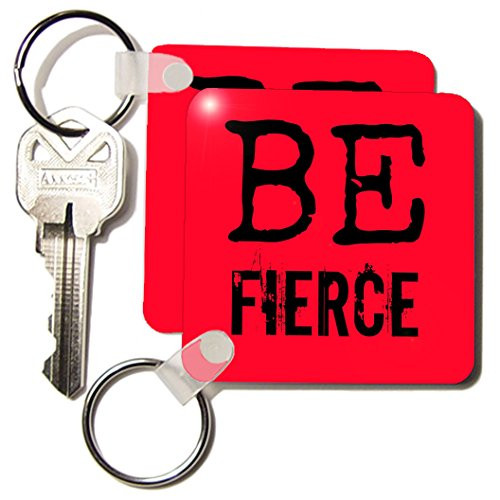 3dRose BE fierce, red background - Key Chains, 2.25 x 2.25 inches, set of 2 (kc_180116_1)