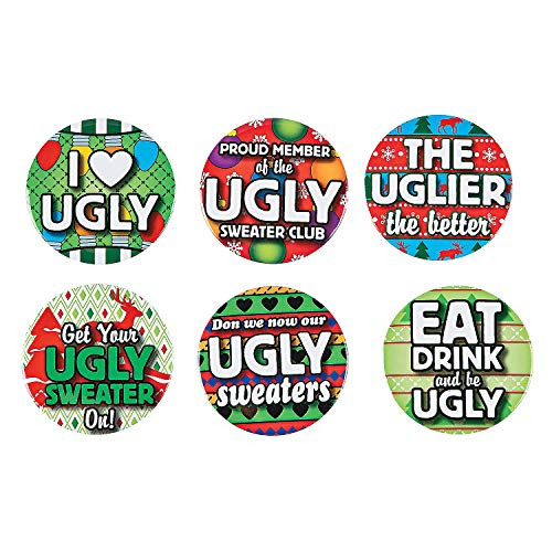 Fun Express - Ugly Sweater Buttons for Christmas - Jewelry - Pins - Novelty Buttons - Christmas - 24 Pieces
