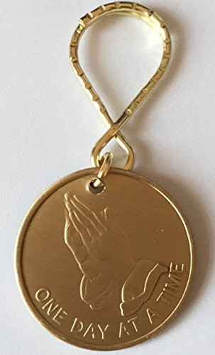Praying Hands Serenity Prayer 33mm Key Chain Tag Keychain Keytag Bronze AA Alcoholics Anonymous NA Recovery Sobriety Gift