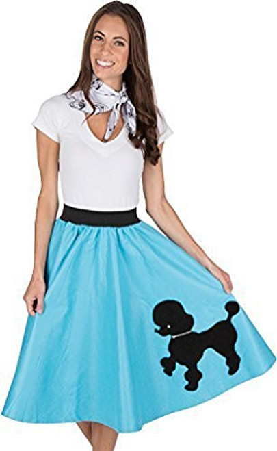 Adult Poodle Skirt with Musical Note printed Scarf Turquoise by Kidcostumes