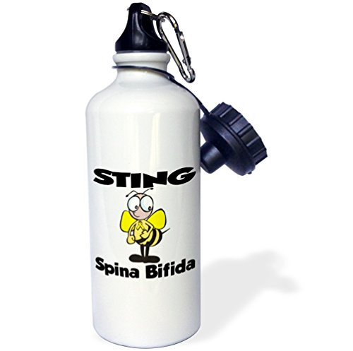 3dRose wb_115069_1"Bee Sting Spina Bifida Awareness Ribbon Cause Design" Sports Water Bottle, 21 oz, White