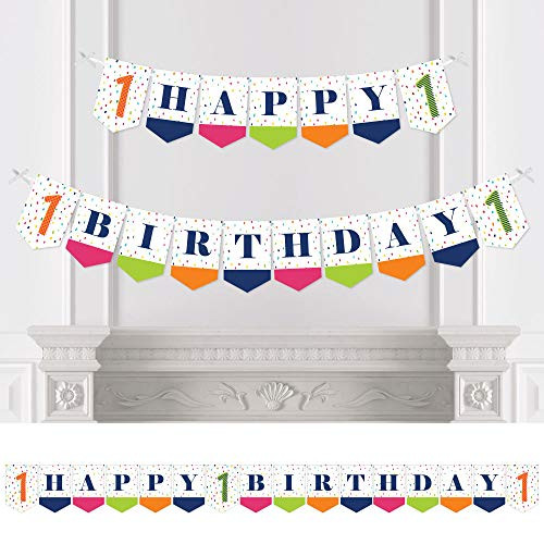 Big Dot of Happiness 1st Birthday - Cheerful Happy Birthday - Colorful First Birthday Party Bunting Banner - Birthday Party Decorations - Happy Birthday