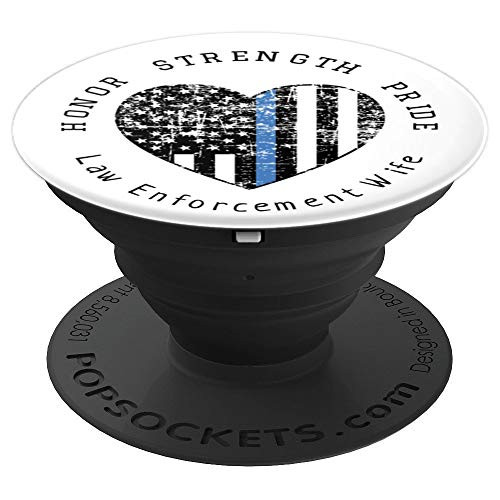 Law Enforcement Police Wife Thin Blue Line Heart Flag PopSockets Grip and Stand for Phones and Tablets