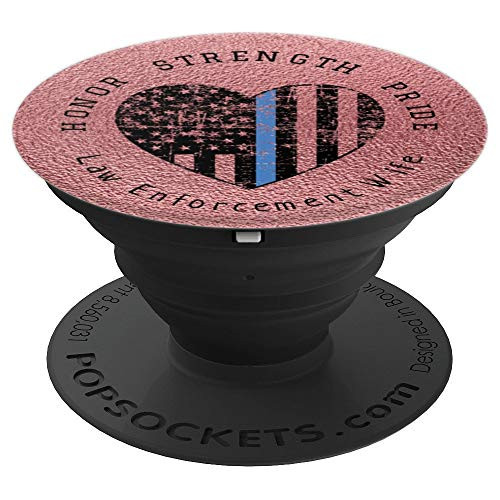 Law Enforcement Police Wife Thin Blue Line Flag Rose Pink PopSockets Grip and Stand for Phones and Tablets