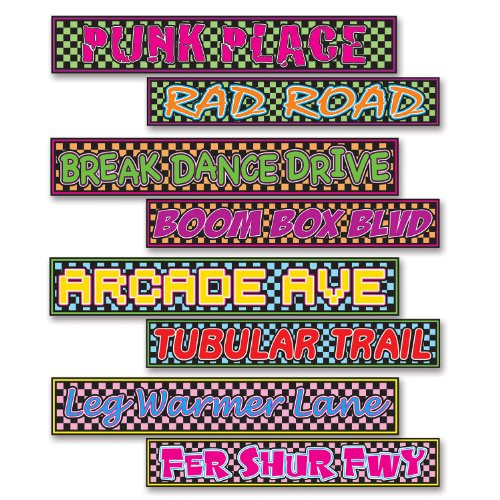 Beistle 54160 4-Pack 80's Street Sign Cutouts, 4-Inch by 24-Inch