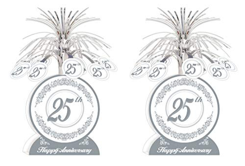 Beistle S50513AZ2 25th Anniversary Centerpieces 2 Piece, 13", Silver/White