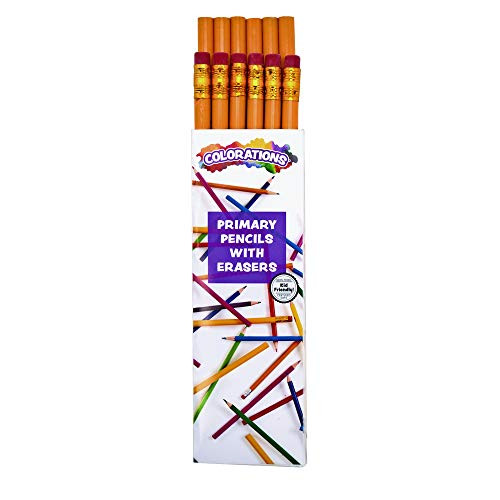 Colorations Primary Pencils with Erasers Set of 12 Pencils No 2 Grade Graphite Classroom Supplies