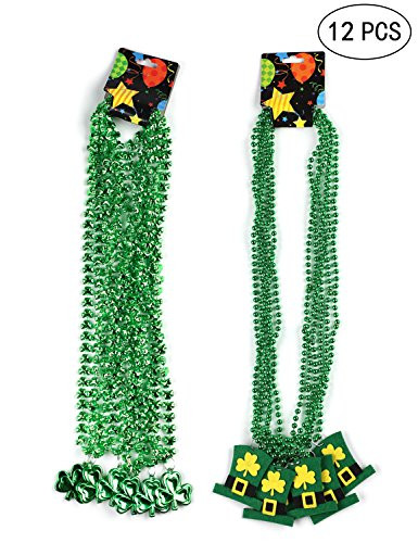 12PCS St. Patrick's Day Shamrock Necklace Clover Green Bead Party Favors Decorations Supplies