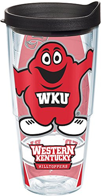Tervis 1163402 Western Kentucky Hilltoppers Big Red Tumbler with Wrap and Black Lid 24oz, Clear