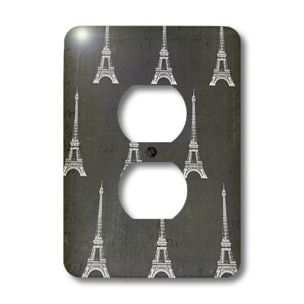 3dRose lsp_35242_6 Two Plug Outlet Cover with Eiffel Towers, Black/White