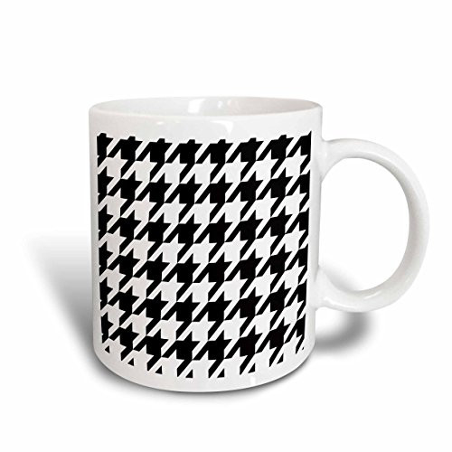 3dRose Black and White Houndstooth Large Ceramic Mug, 15-Ounce