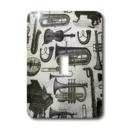3dRose LLC lsp_35208_1 Black Instruments On White, Single Toggle Switch