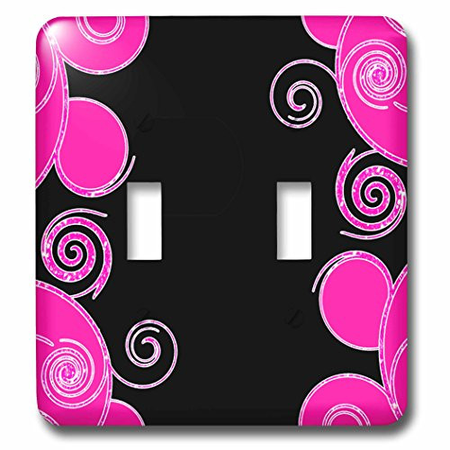 3dRose lsp_110678_2"Black with Pink Swirls Double Toggle Switch, Multicolor